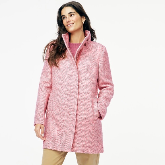 J.Crew Factory Herringbone City Coat - Pink Chevron - Size 12 - Picture 8 of 10